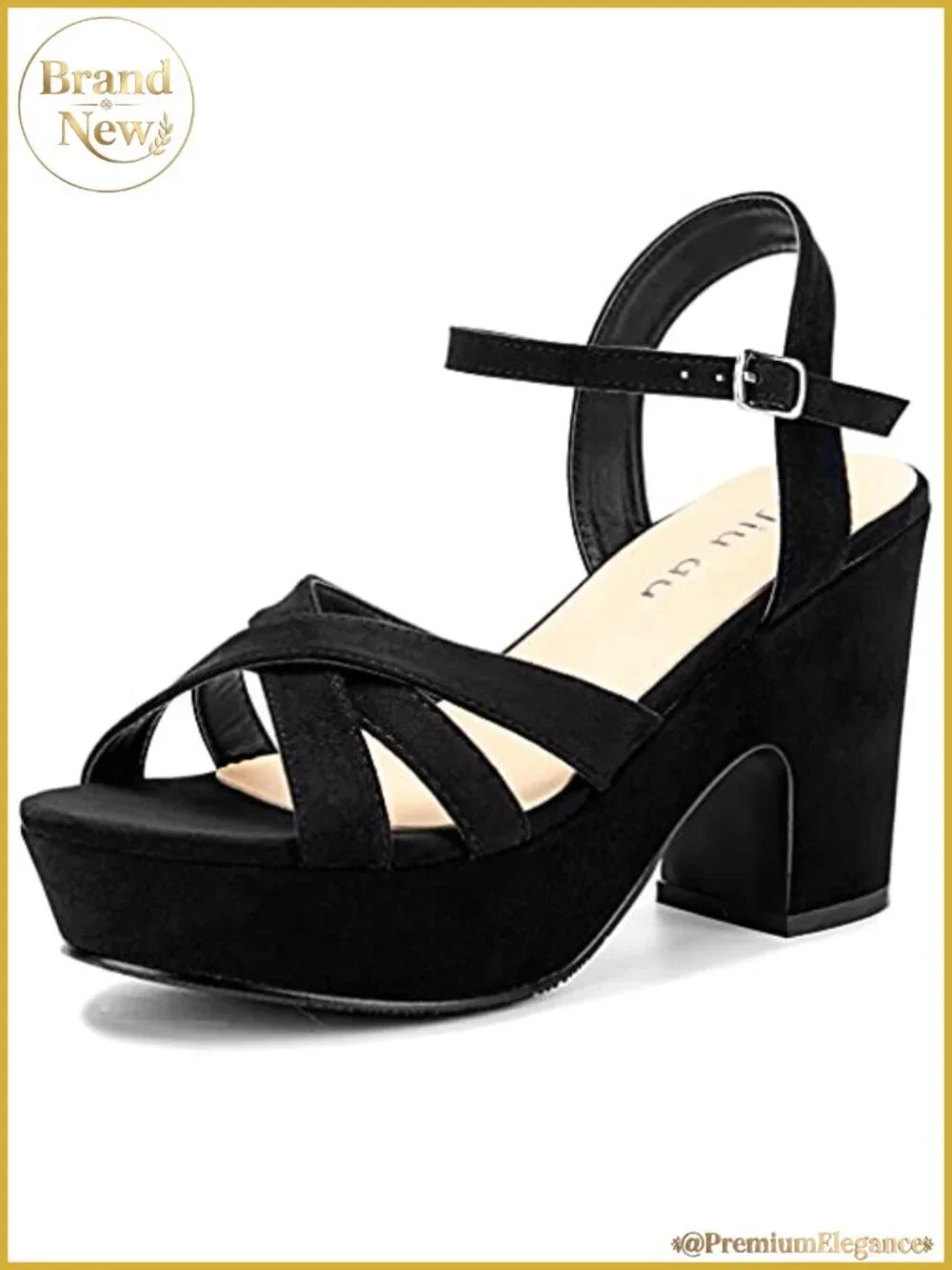 Faux Suede Platform Chunky Heel Ankle Strap Sandals Women Open Toe